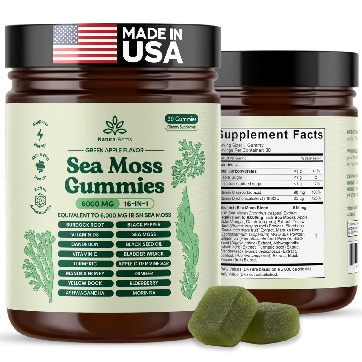Gummies de Mousse de Mer Natural Rems en vue de face, emballage vert