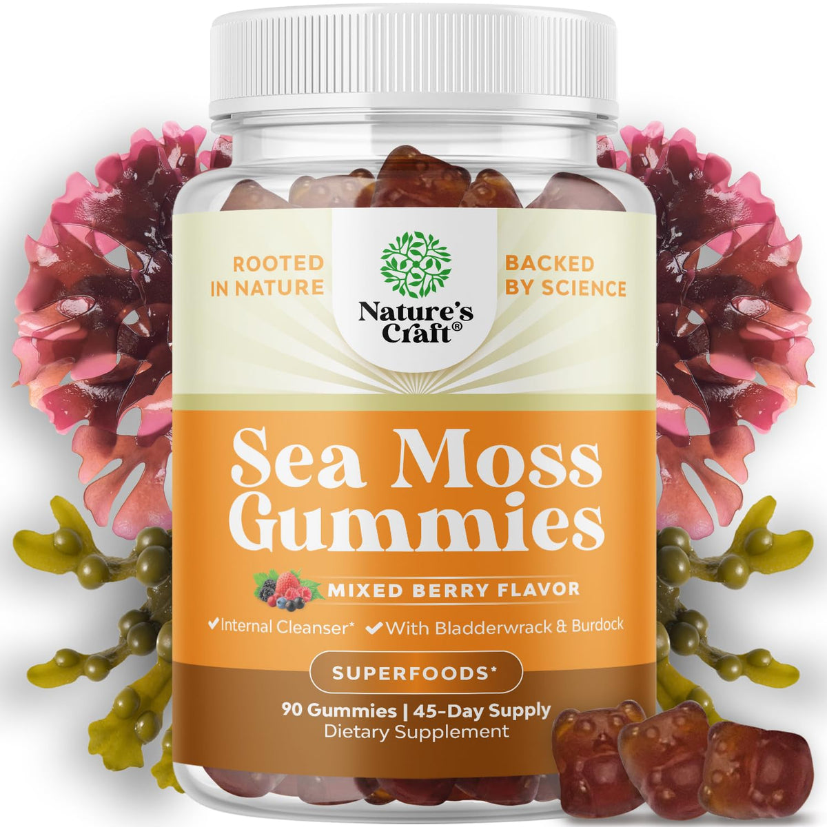 Gummies de mousse de mer Natures Craft en pot de 90 unités