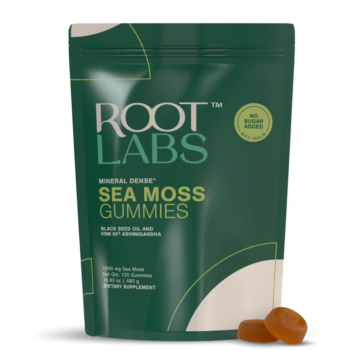 Gummies de Mousse de Mer ROOT LABS, emballage avant avec 120 gummies