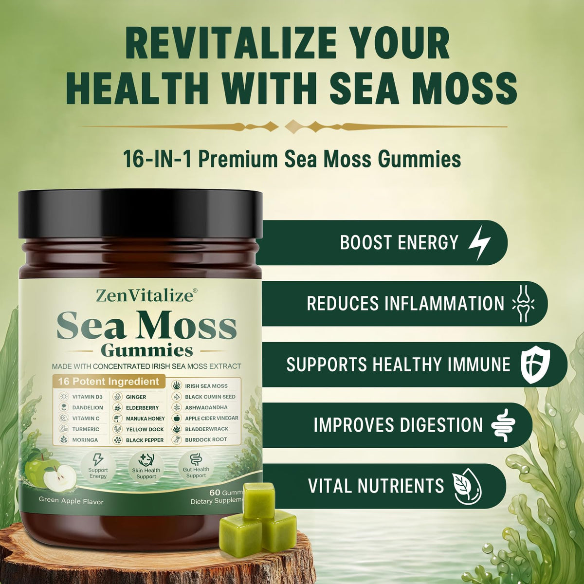 Gummies de Mousse de Mer ZenVitalize sur fond blanc