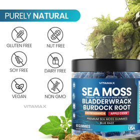 Gummies de mousse irlandaise Vitamax, avec des ingrédients naturels en arrière-plan