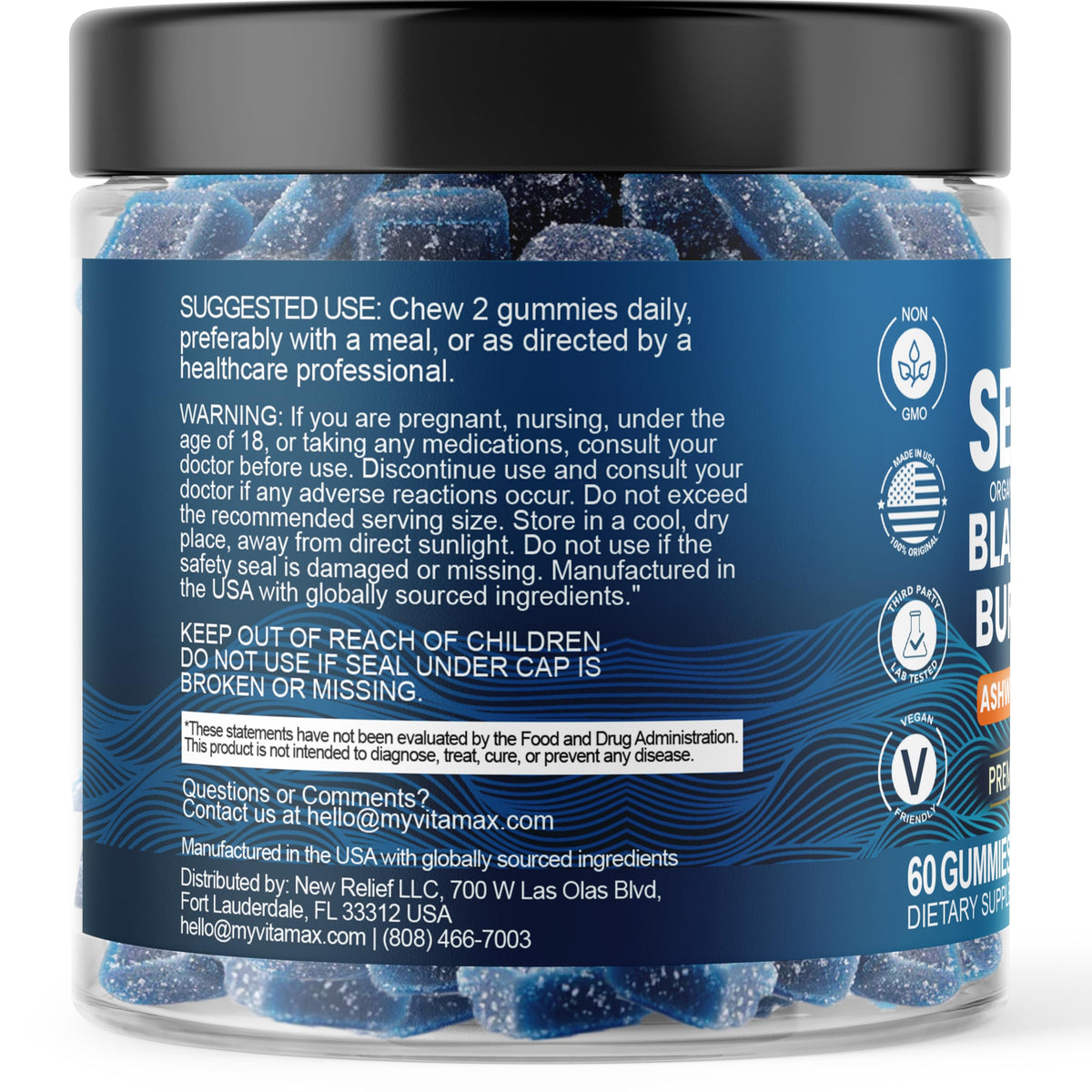 Gummies de mousse irlandaise Vitamax, étiquette avec informations nutritionnelles