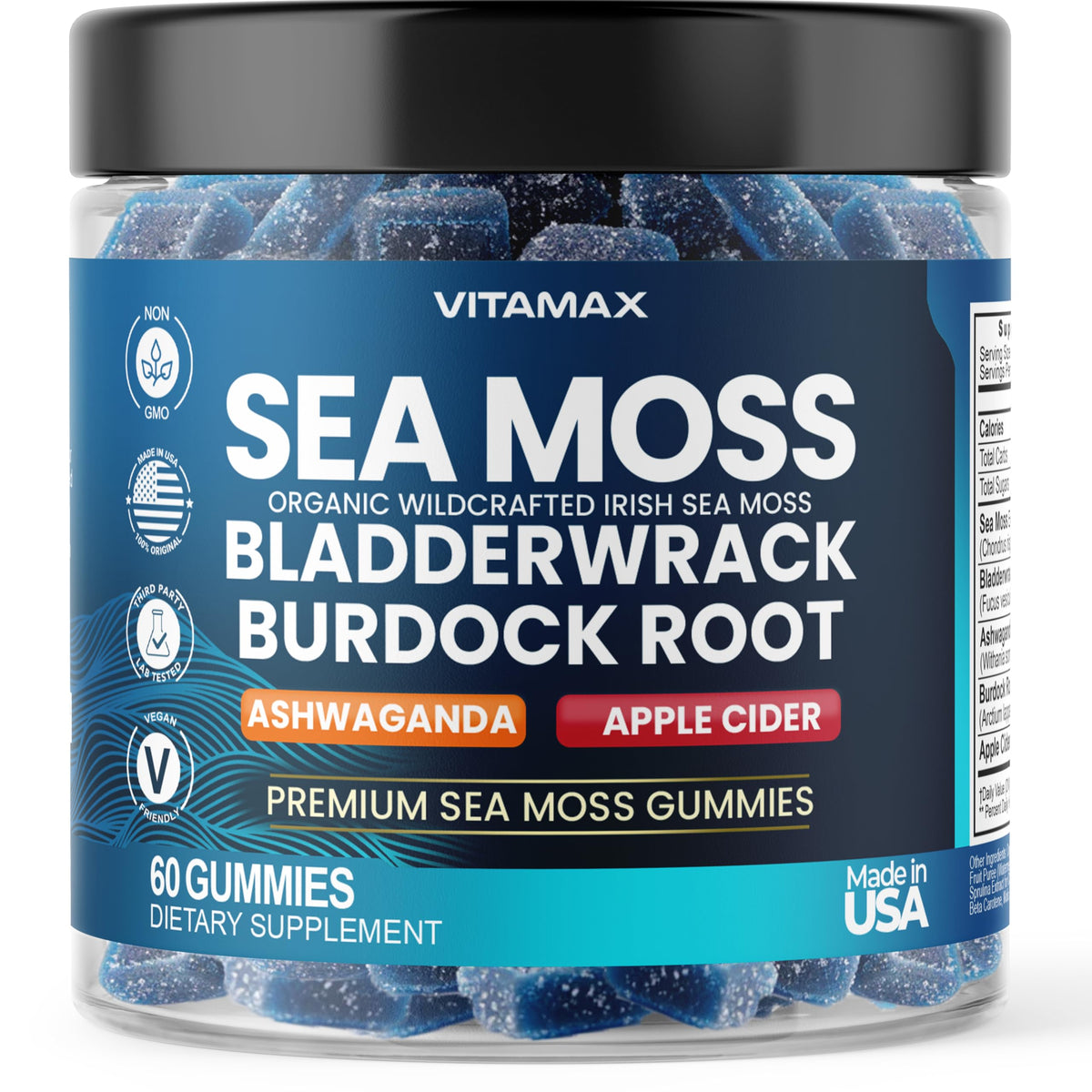 Gummies de mousse irlandaise Vitamax, vue de face, pot de 60 gummies