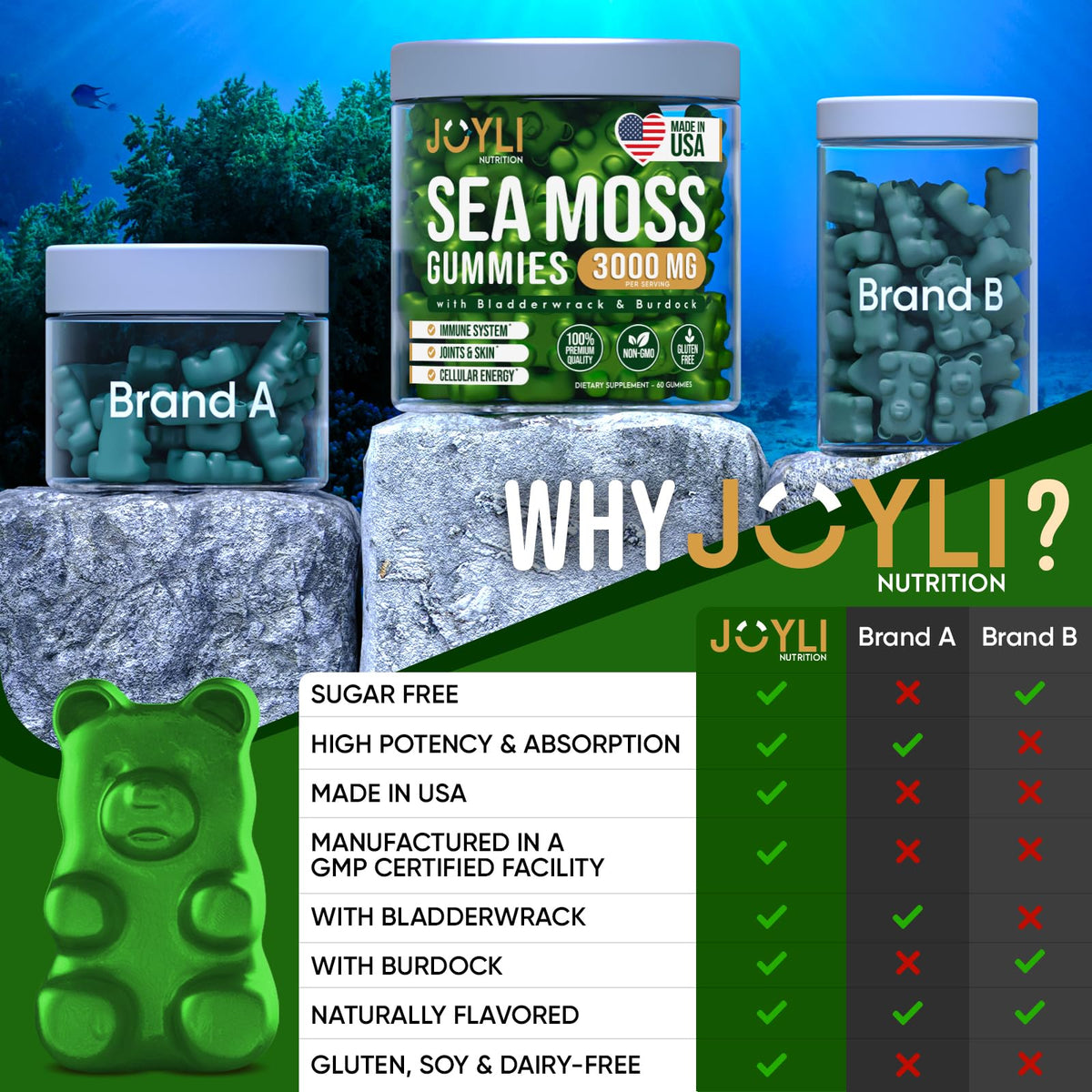 Gummies de mousse marine JOYLI Nutrition, affichage des ingrédients