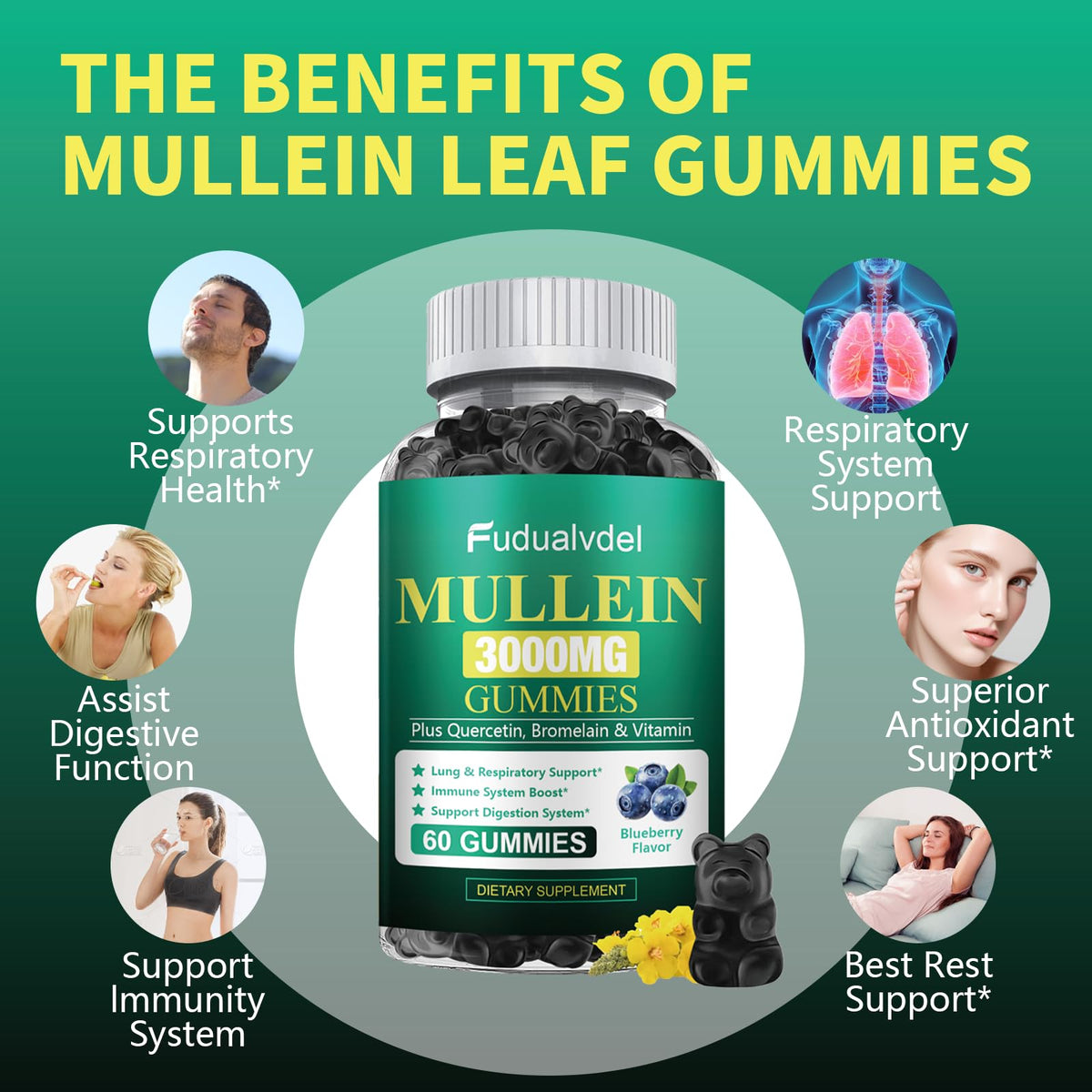 Gummies de Mullein Bio Fudualvdel, présentation des gummies individuelles