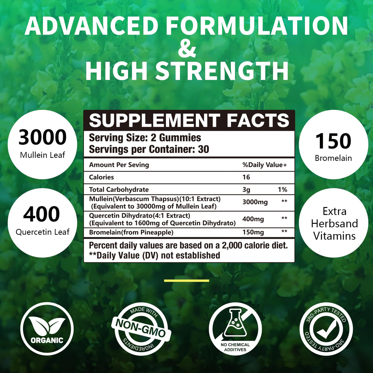 Gummies de Mullein Bio Fudualvdel, vue de côté avec étiquette