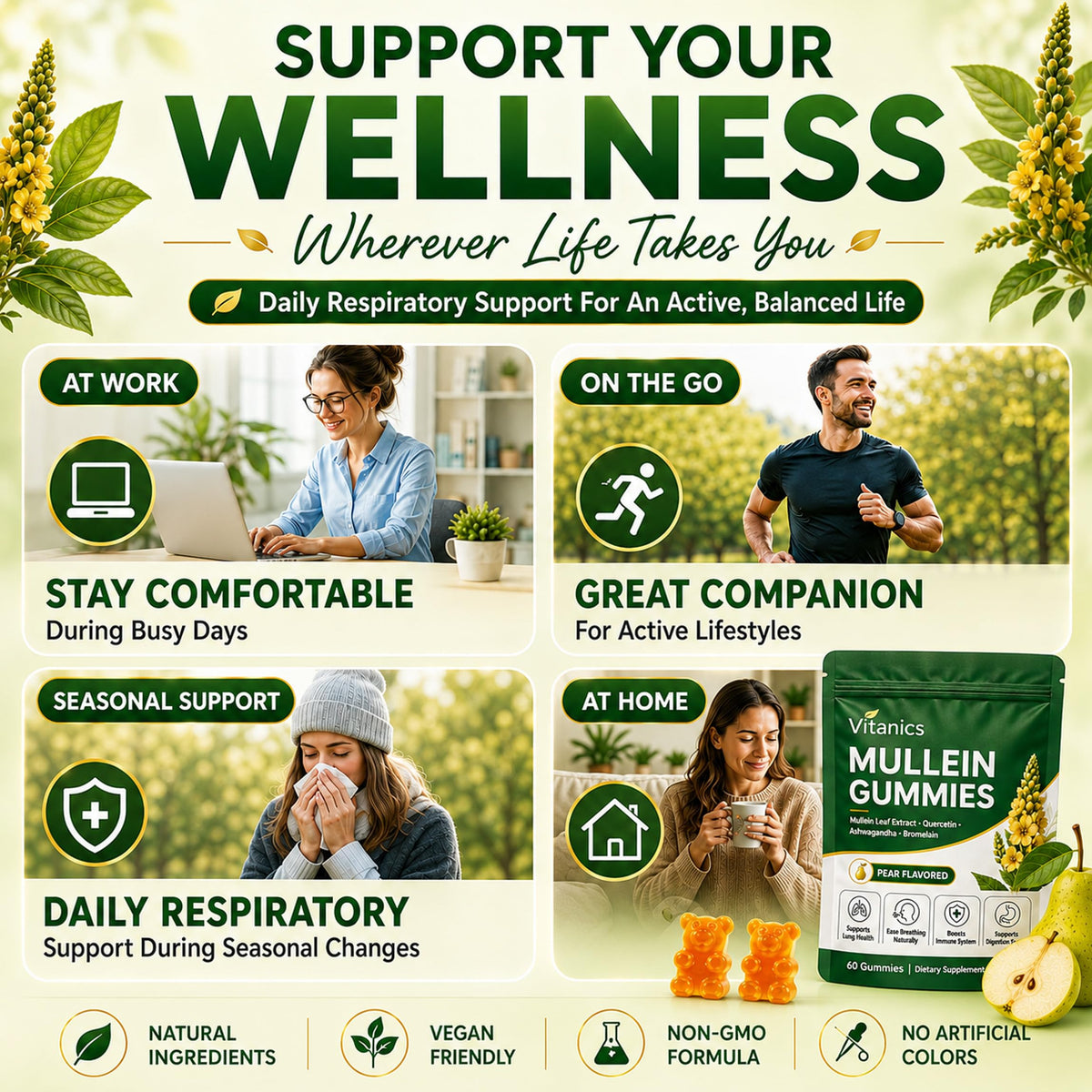 Gummies de Mullein hanachi avec fruits frais en arrière-plan