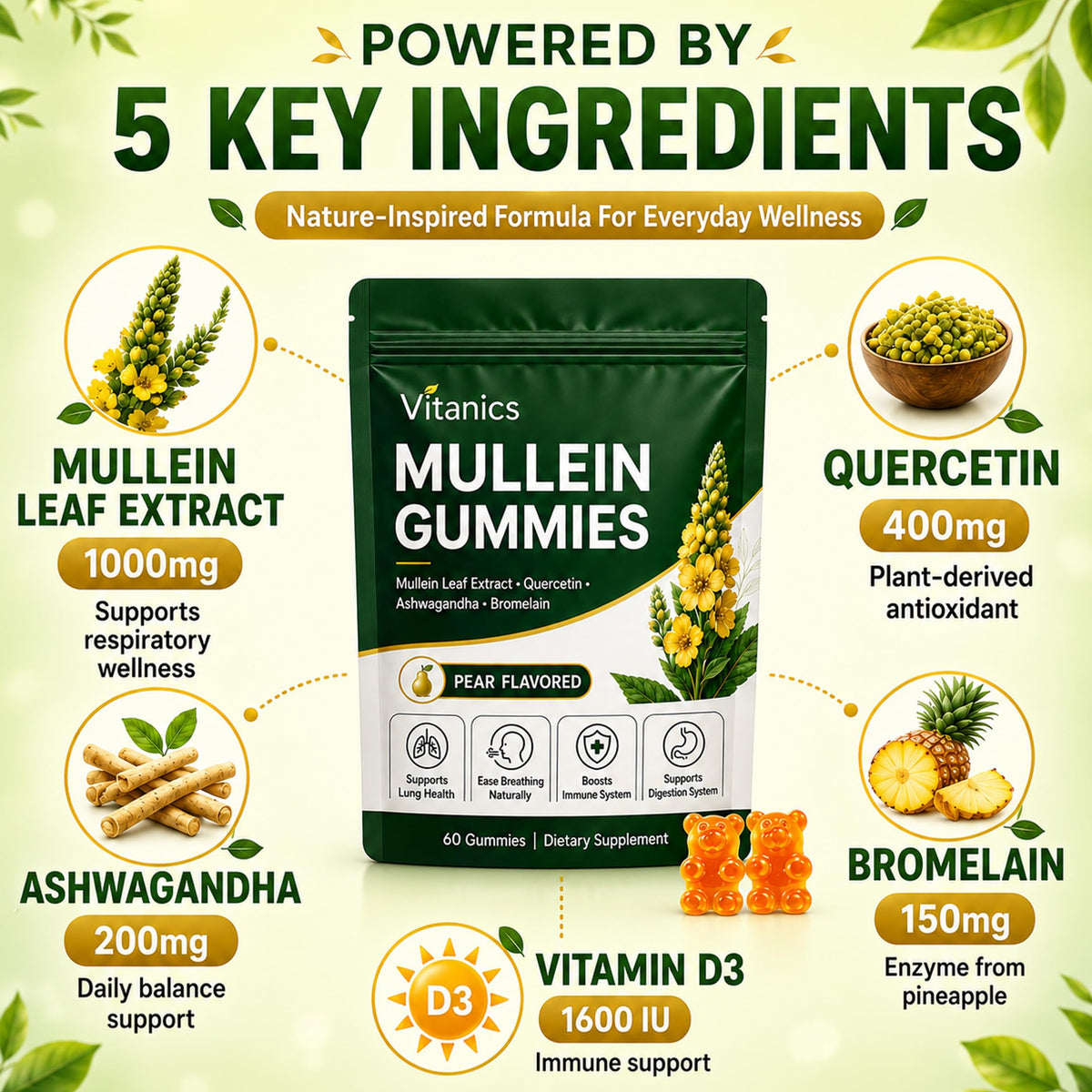Gummies de Mullein hanachi sur fond blanc