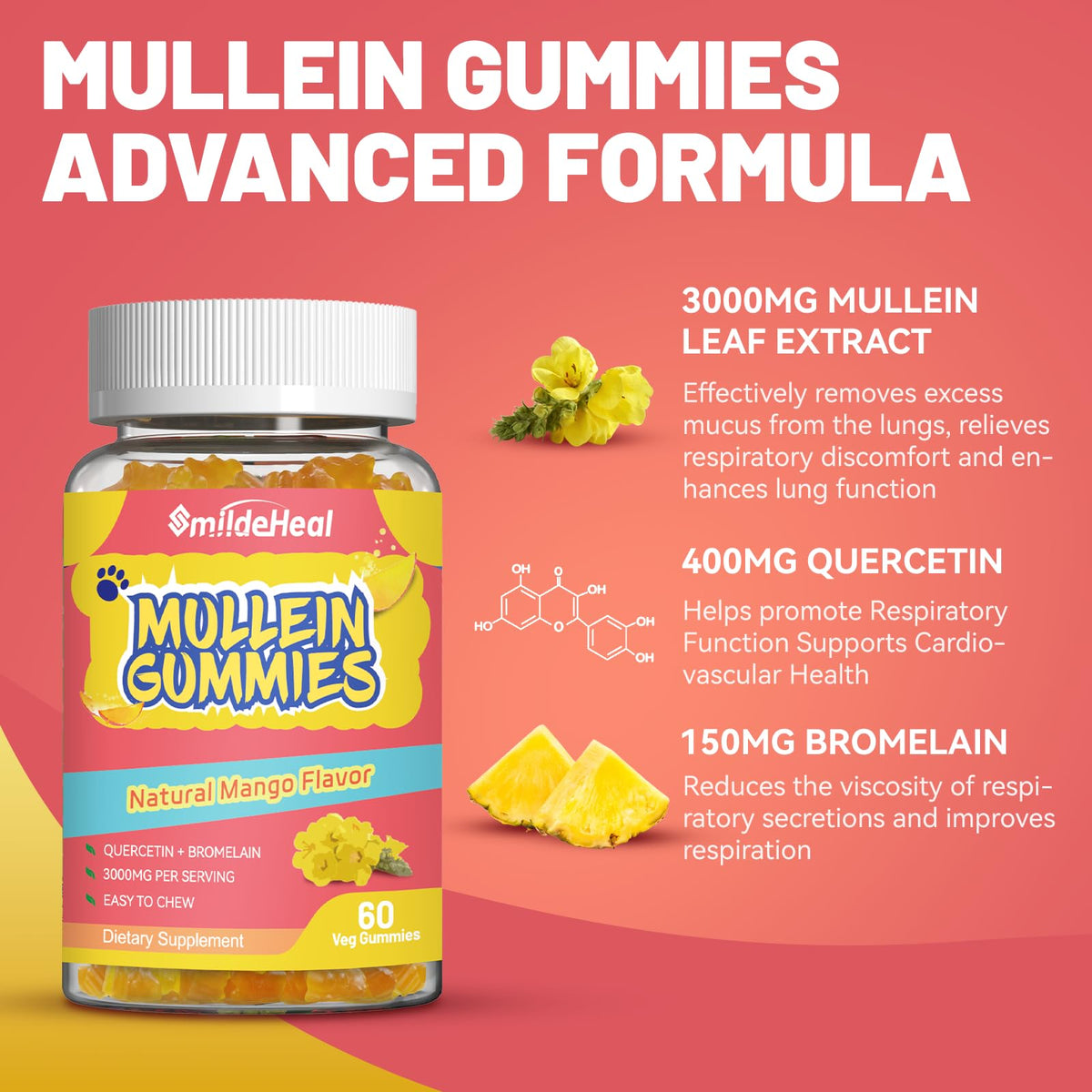 Gummies de Mullein SmildeHeal en gros plan montrant la texture