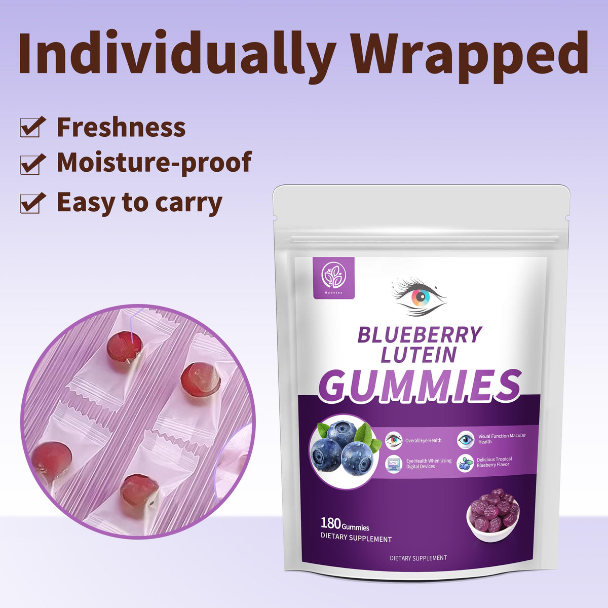 Gummies de Myrtille Lutin avec ingrédients visibles