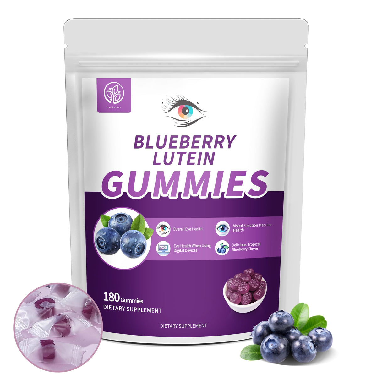 Gummies de Myrtille Lutin Hudetex 180 pièces, vue de face