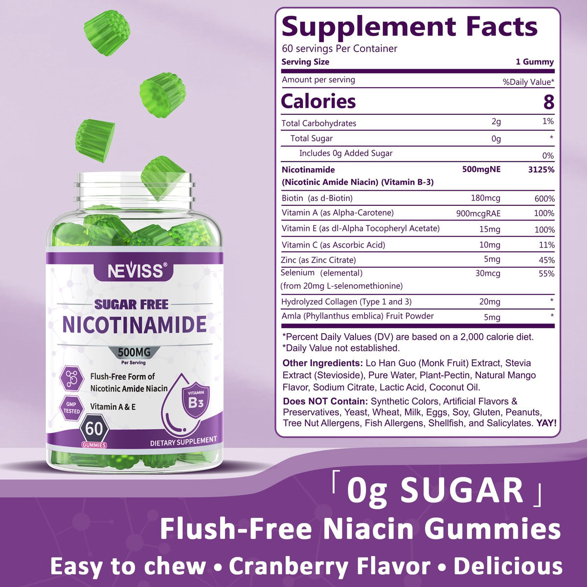 Gummies de Nicotinamide 500mg NEVISS, vue de côté