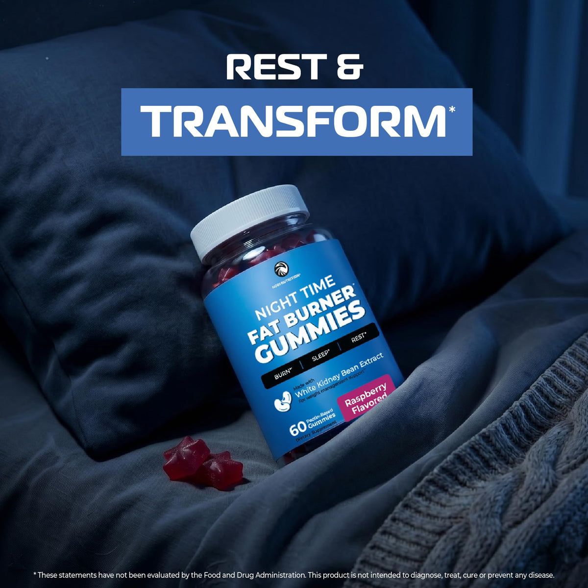 Gummies de Nobi Nutrition avec une main tenant le flacon