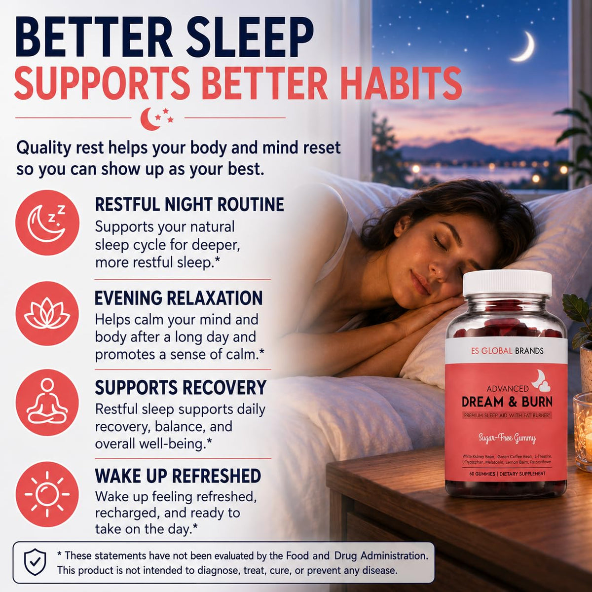 Gummies de Nuit ES Global Brands, présentation sur une table