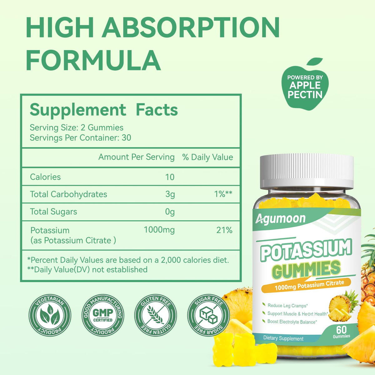Gummies de potassium Agumoon 1000mg, vue de côté
