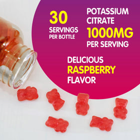 Gummies de potassium avec des ingrédients naturels en arrière-plan