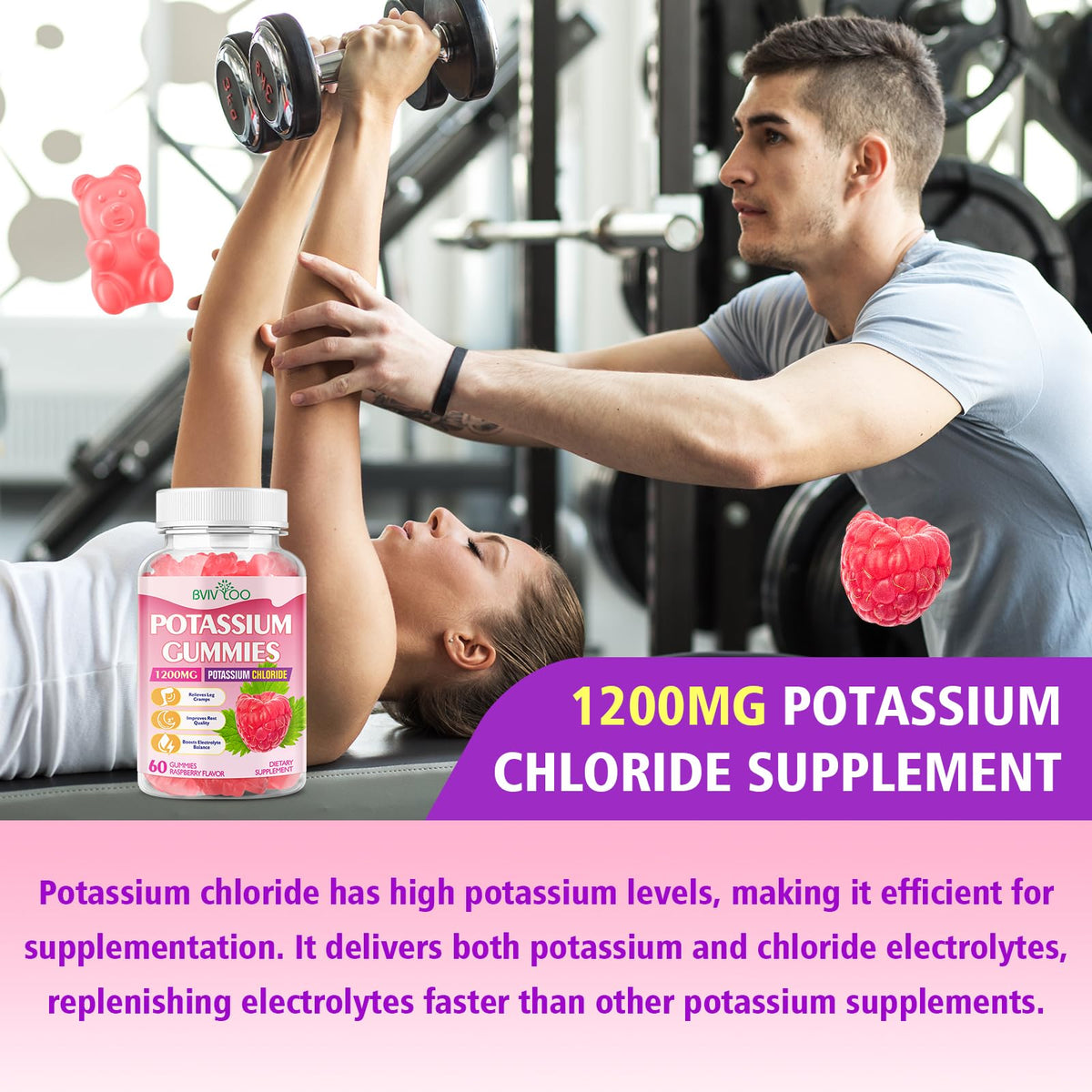 Gummies de potassium BVIVLOO 1200mg avec l'emballage ouvert