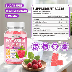 Gummies de potassium BVIVLOO 1200mg sur une surface en bois