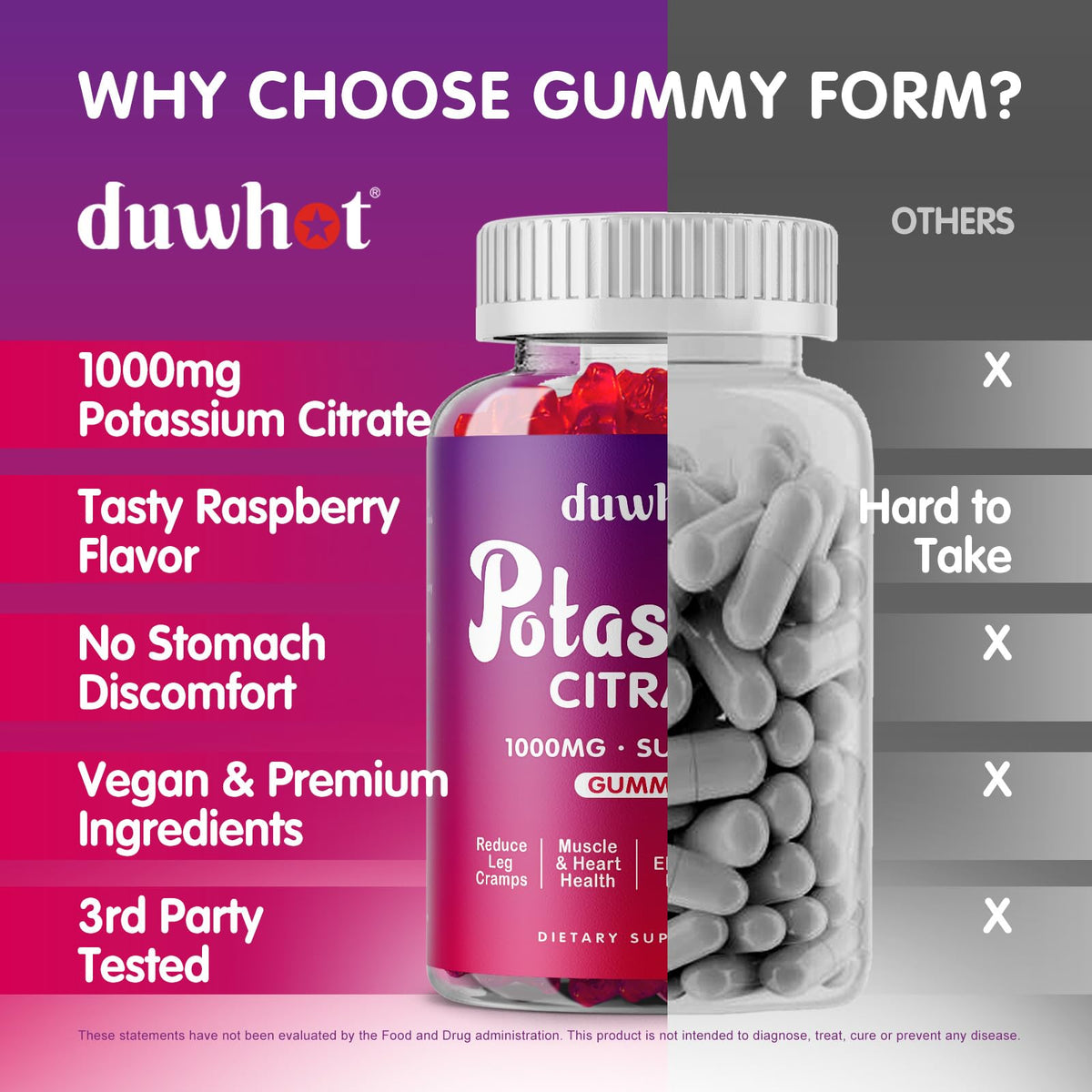 Gummies de potassium dans une main, prêtes à être consommées