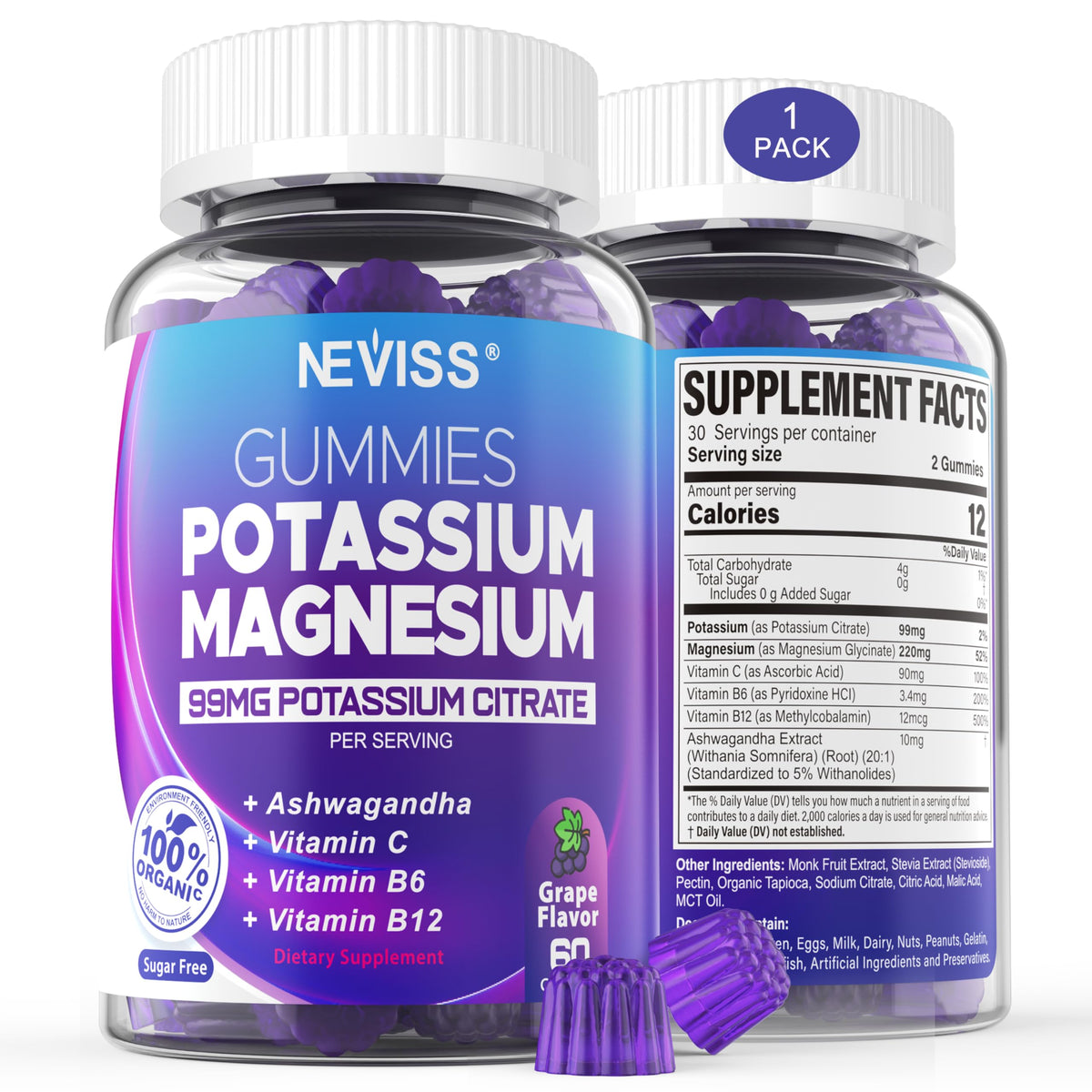 Gummies de Potassium et Magnésium NEVISS en pot, vue de face
