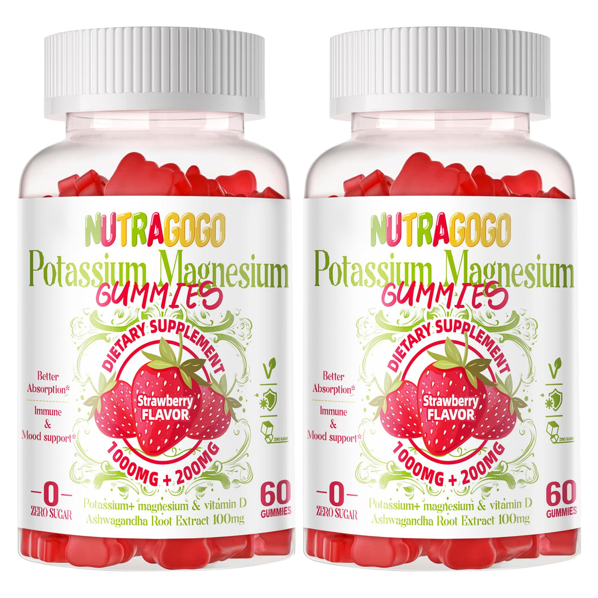 Gummies de Potassium et Magnésium NUTRAGOGO 120 Chews Fraise vue de face