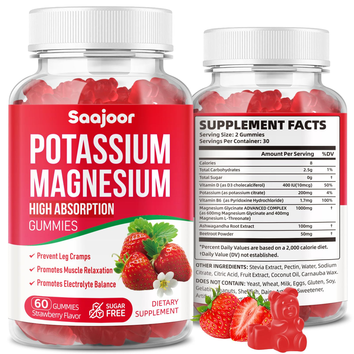 Gummies de Potassium et Magnésium Saajoor en vue de face, emballage rose