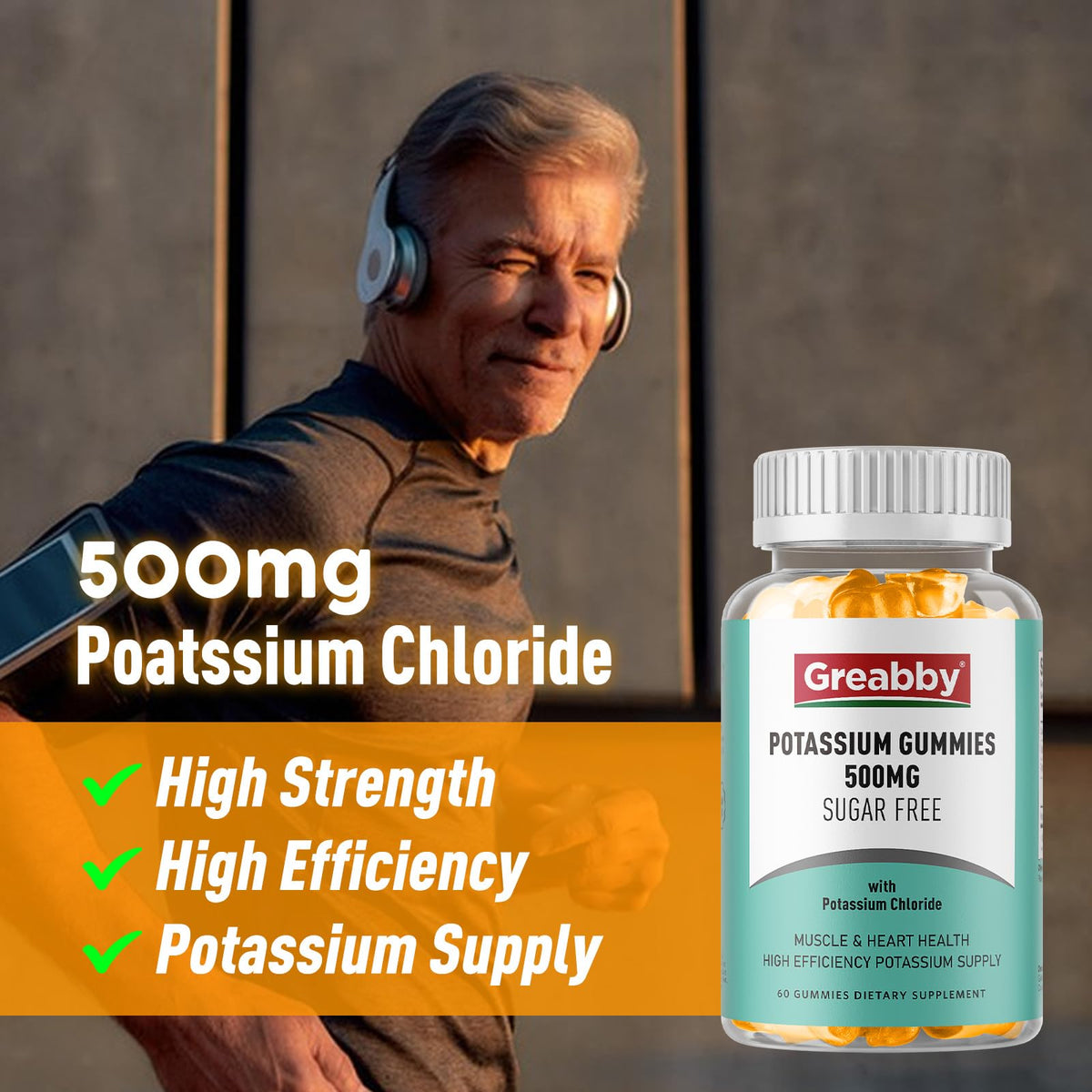 Gummies de potassium GREABBY étalées sur une surface plane