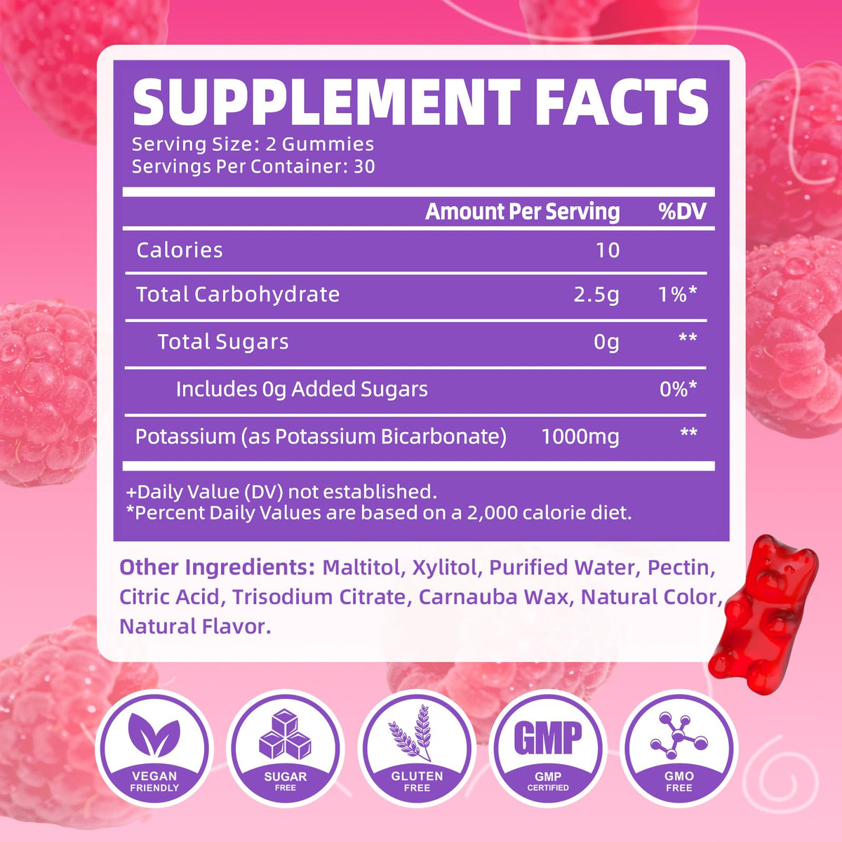Gummies de potassium GrnLife, vue de côté montrant la texture
