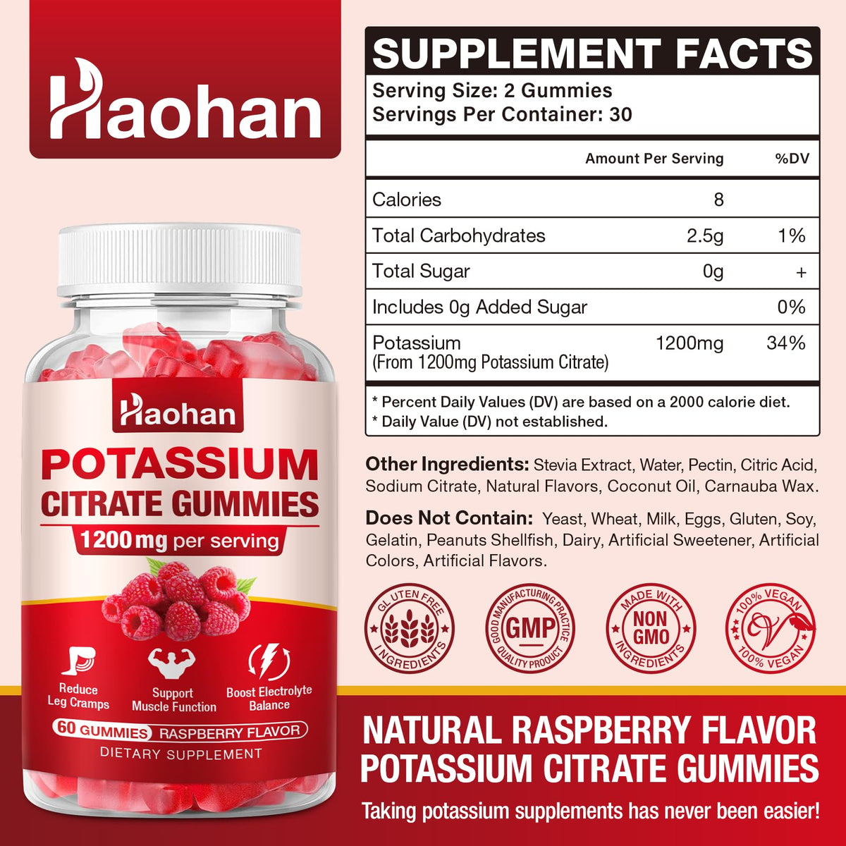 Gummies de potassium Haohan dans une main avec un fond de nature