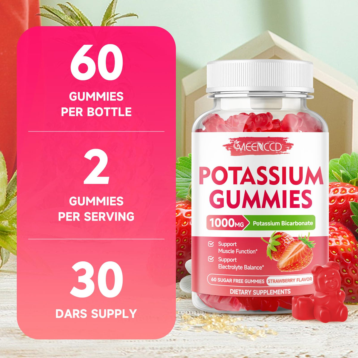 Gummies de potassium MEENCCD 1000mg sur une table