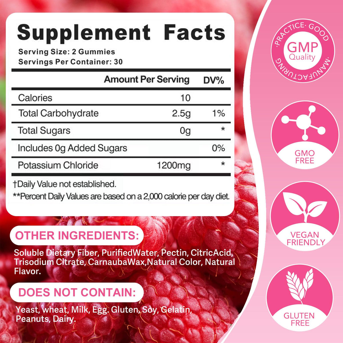 Gummies de Potassium Oeaqeff montrant leur texture moelleuse et couleur framboise