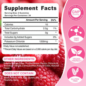 Gummies de Potassium Oeaqeff montrant leur texture moelleuse et couleur framboise