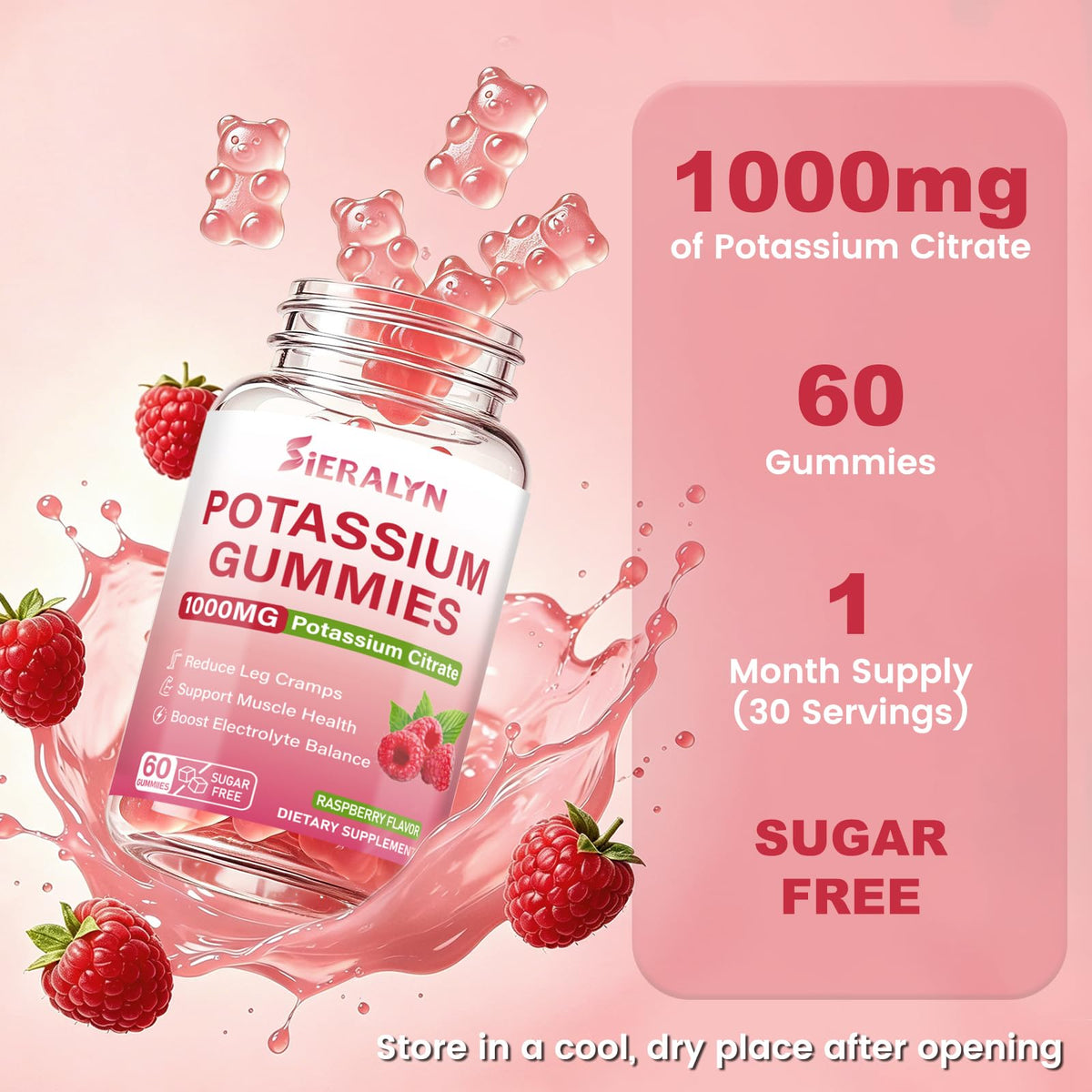 Gummies de potassium Sieralyn dans une main avec une prise de vitamine quotidienne