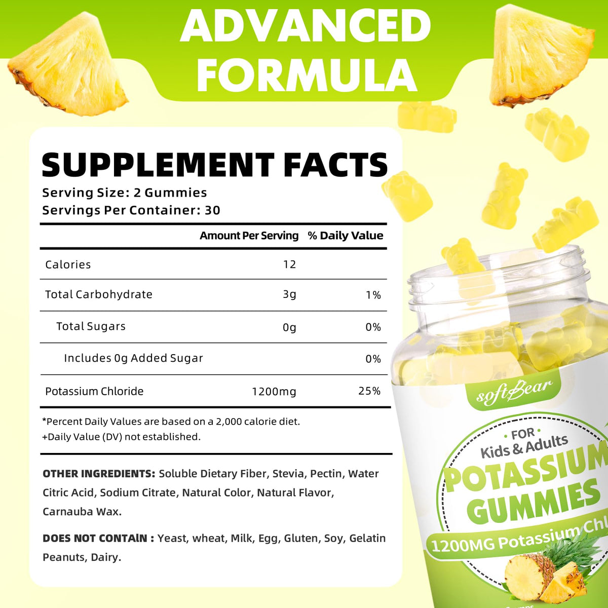 Gummies de potassium softbear 1200mg saveur ananas vue latérale