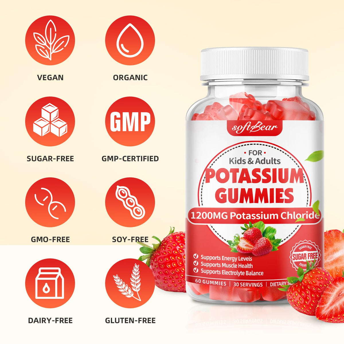 Gummies de potassium softbear, vue arrière de l'emballage