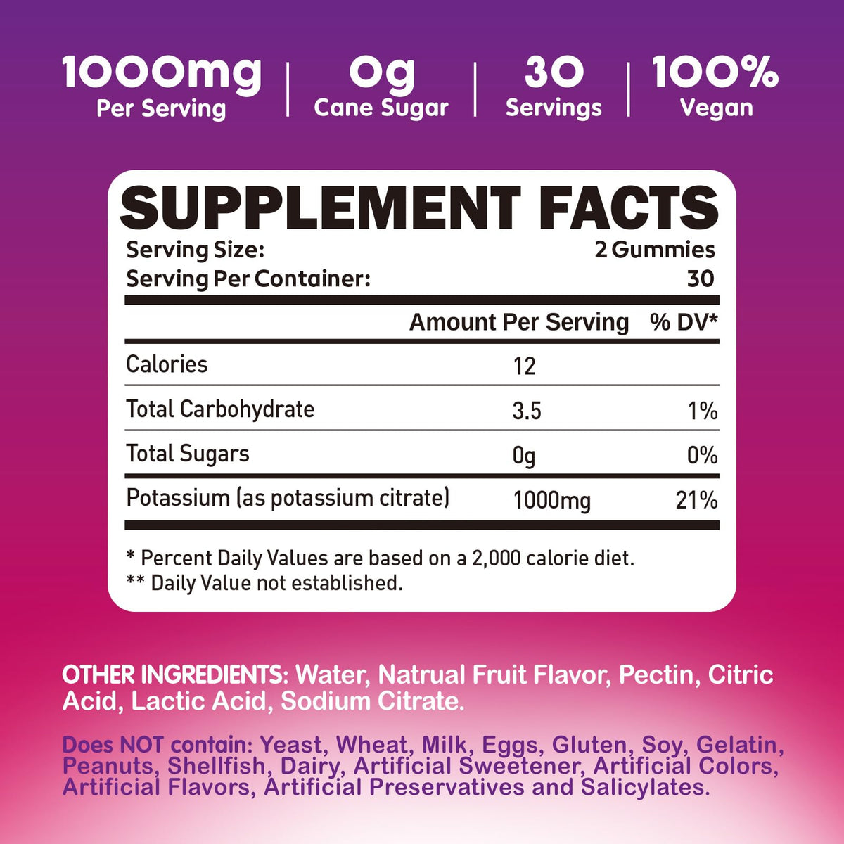 Gummies de potassium sur une table avec des fruits en arrière-plan