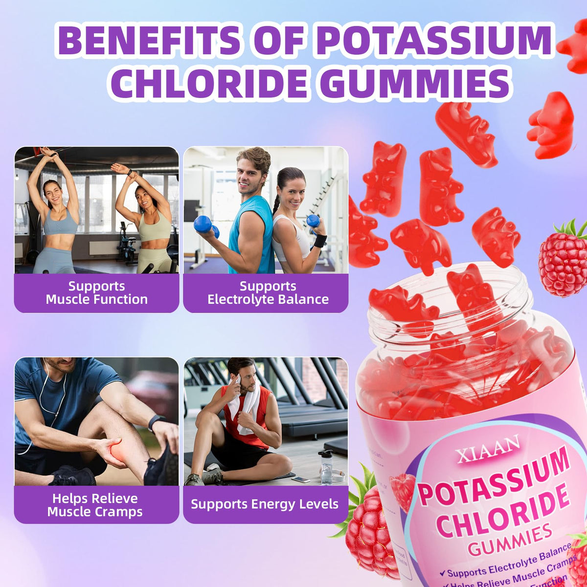 Gummies de potassium XIAAN, présentation des gummies framboise
