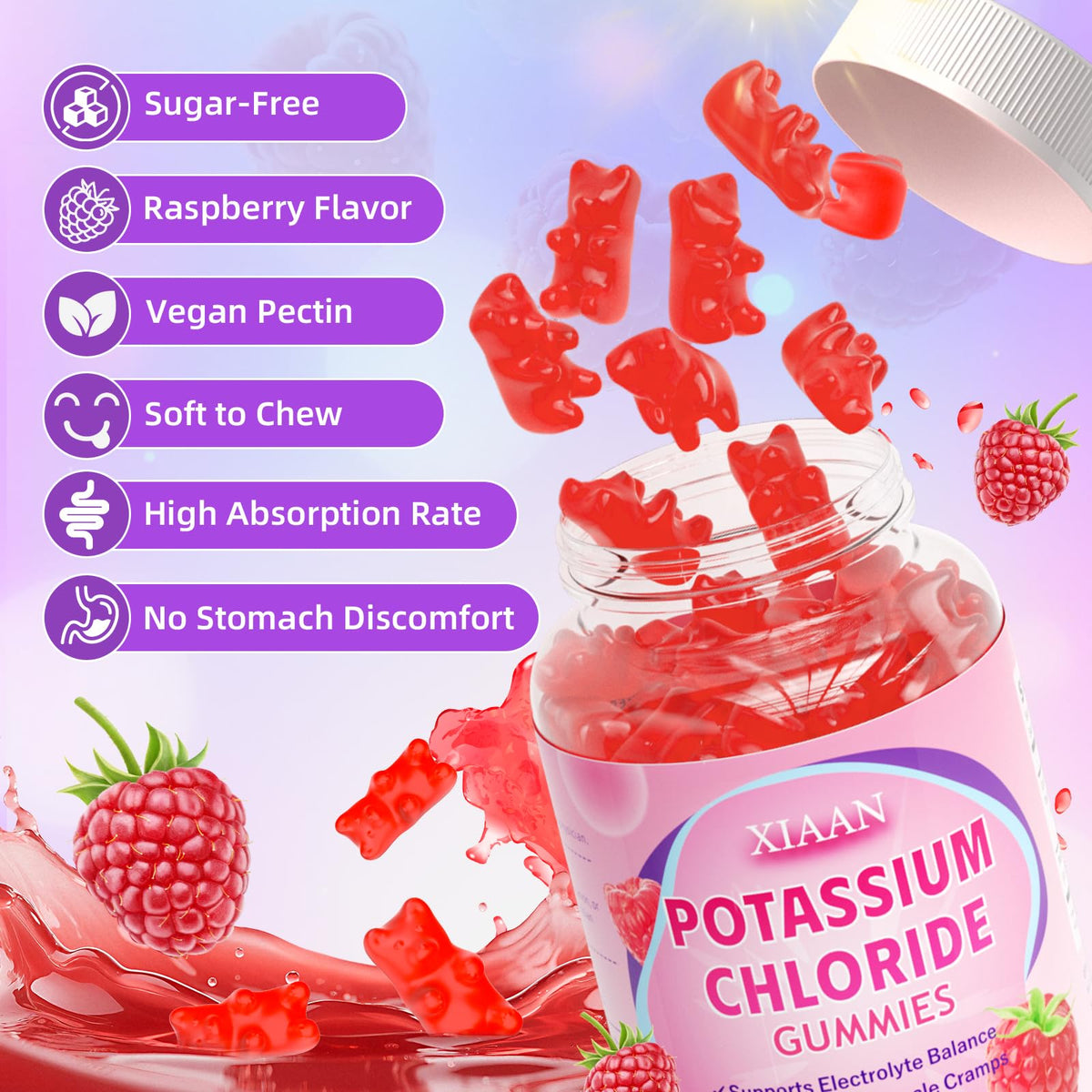 Gummies de potassium XIAAN, prise en main avec une bouteille