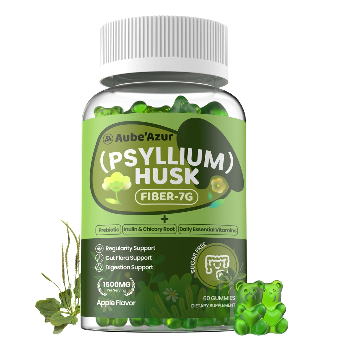 Gummies de Psyllium et Fibres Aube'Azur, vue avant avec emballage