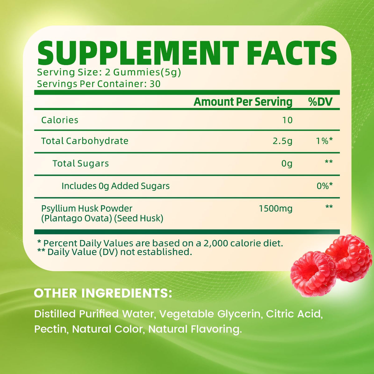 Gummies de psyllium GrnLife à la framboise, présentation des gummies