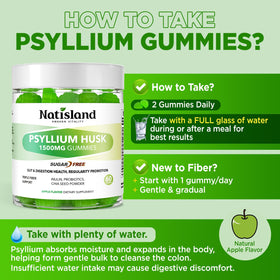 Gummies de psyllium NATISLAND 1500mg, ingrédients sur l'emballage