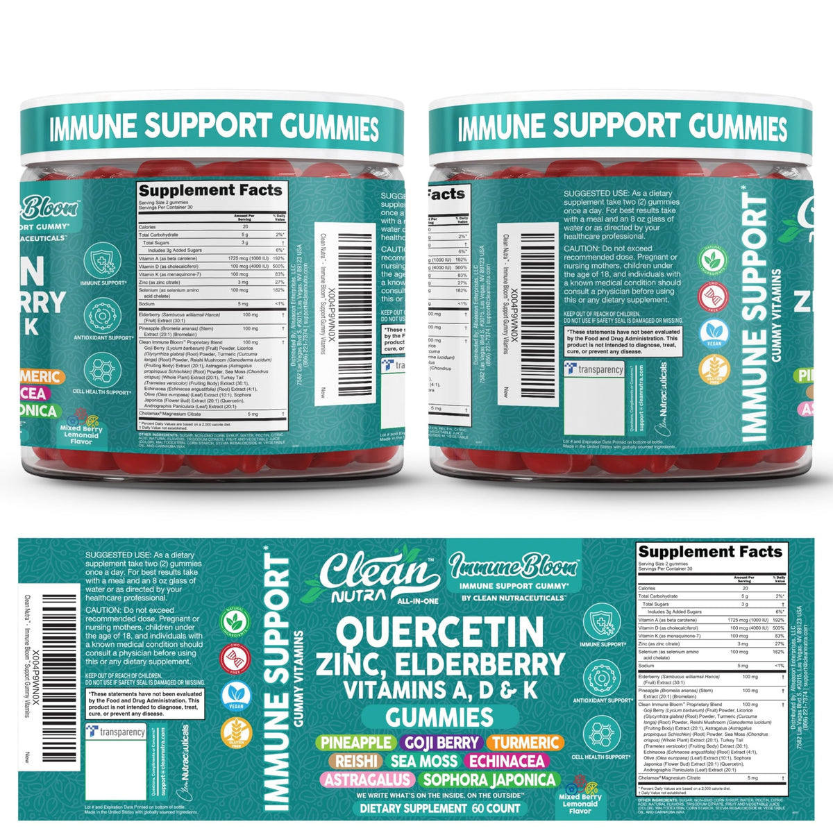 Gummies de quercétine et sureau Clean Nutraceuticals dans une main