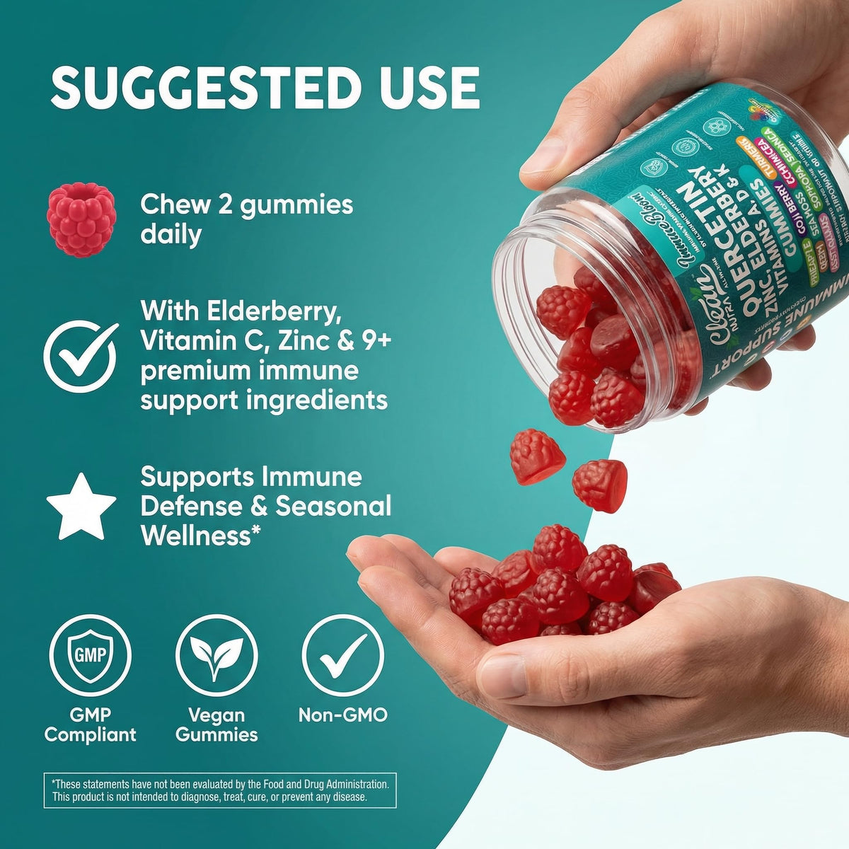 Gummies de quercétine et sureau sur une assiette avec des fruits