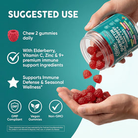 Gummies de quercétine et sureau sur une assiette avec des fruits