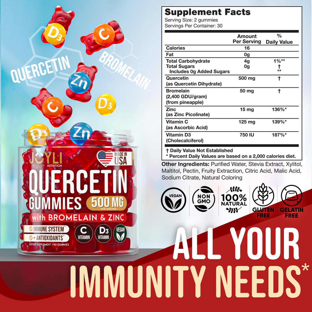 Gummies de Quercétine JOYLI Nutrition avec vitamine C et D3