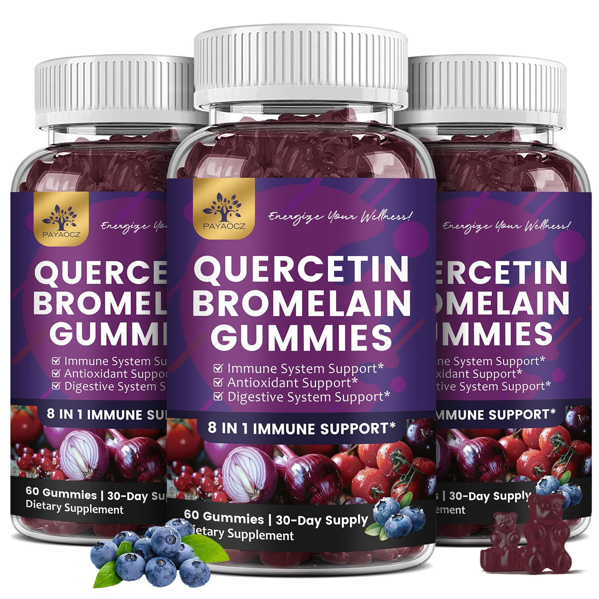 Gummies de Quercétine PAYAOCZ au goût de myrtille, paquet avant