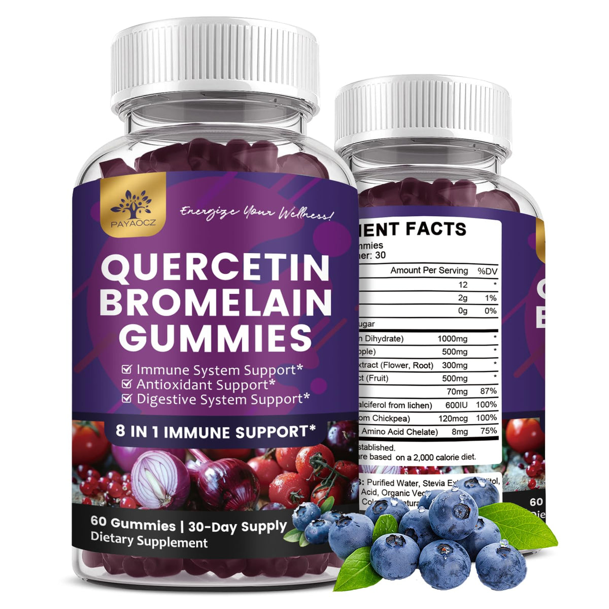 Gummies de Quercétine PAYAOCZ au goût de myrtille, paquet de 2