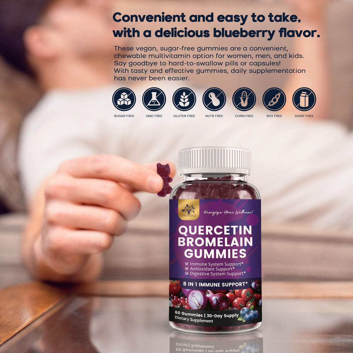 Gummies de Quercétine PAYAOCZ, vue de face avec emballage