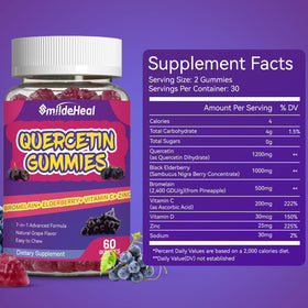 Gummies de quercétine SmildeHeal avec vue rapprochée sur la texture