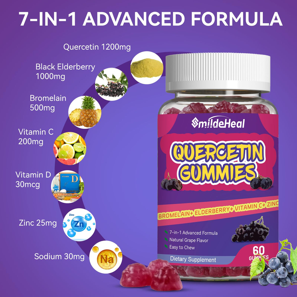 Gummies de quercétine SmildeHeal en main, prêt à consommer